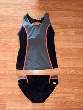Athleta Black & Gray Racerback Swim Top and Bottoms